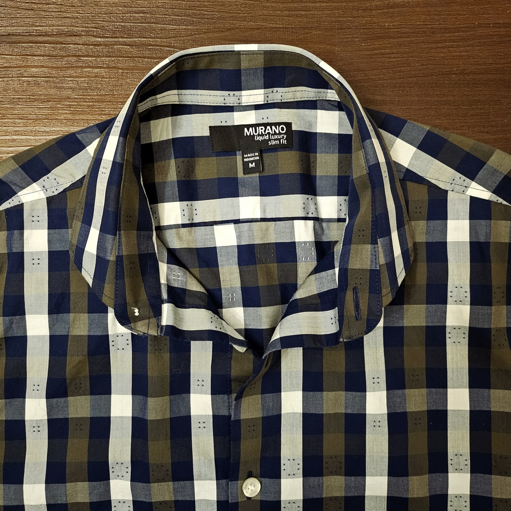 Murano Liquid Luxury Plaid Dress Shirt Long Sleeve Slim Fit Size M